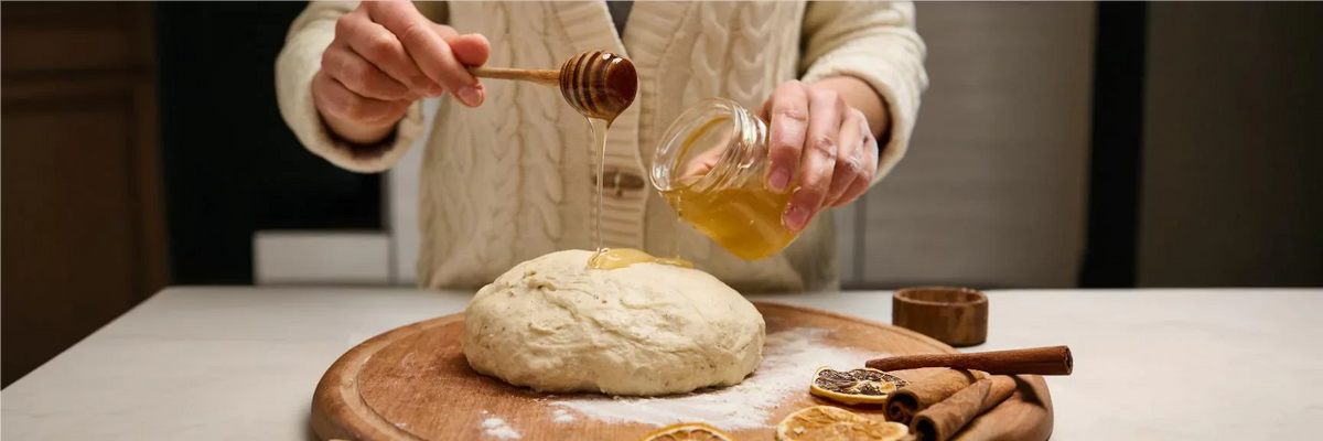 Woman using honey in baking